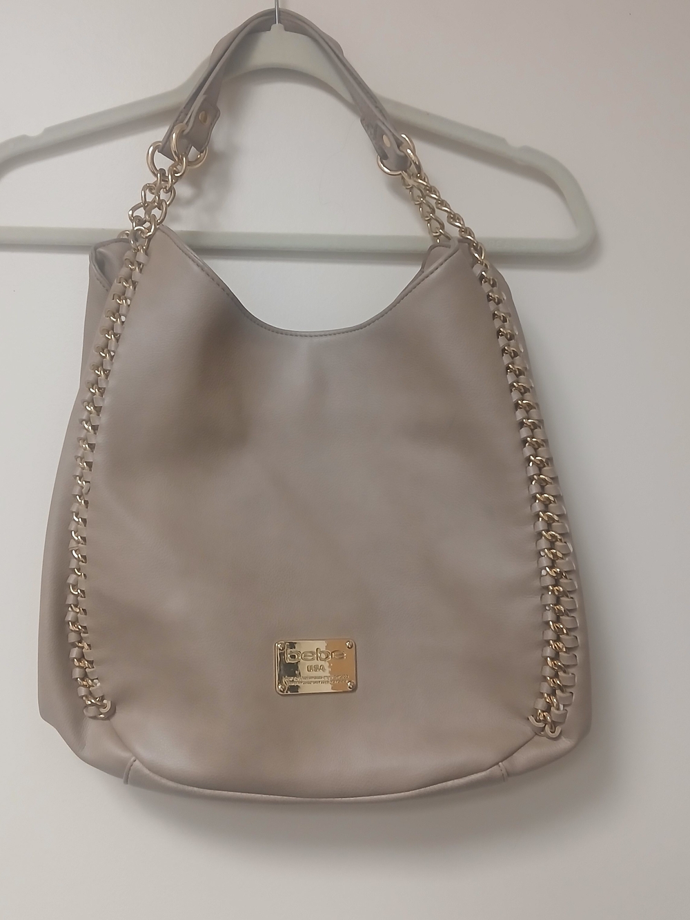 bebe Taupe Chain-Accent Hobo Bag